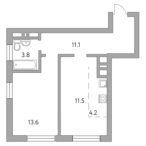 2-комнатная квартира 44.20 кв.м. в Гранитном