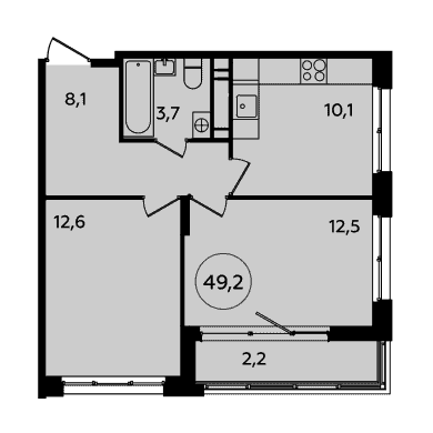 2-комнатная квартира 49.20 кв.м. в Сосенском