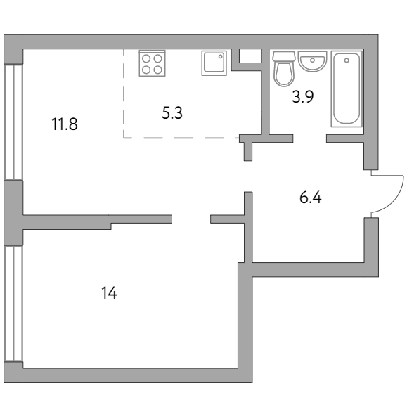 2-комнатная квартира 41.40 кв.м. в Гранитном