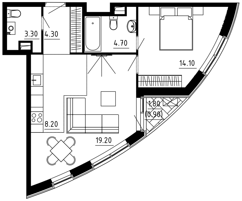 2-комнатная квартира 54.70 кв.м. в Десеновском