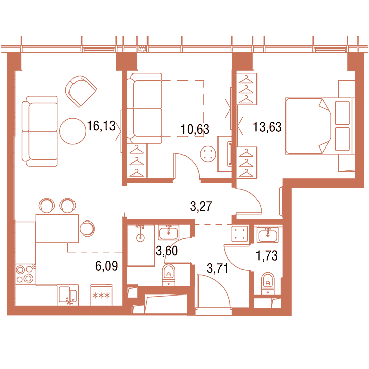 2-комнатная квартира 58.79 кв.м. в Савёловском