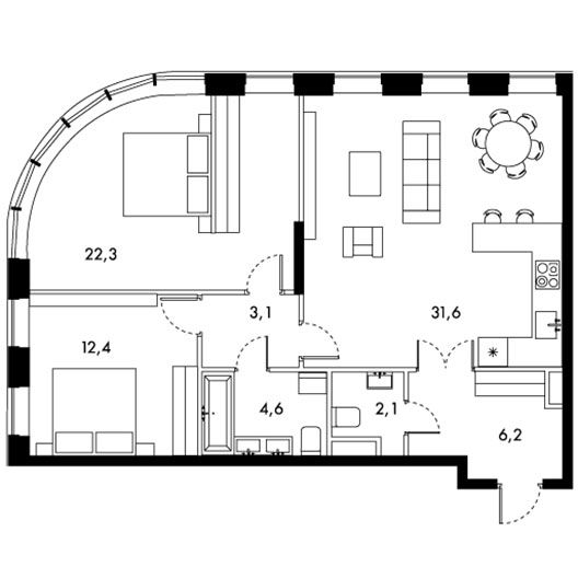 2-комнатная квартира 82.60 кв.м. в Басманном