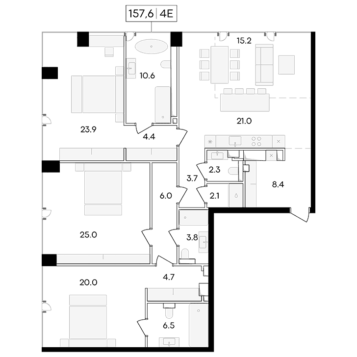 4-комнатная квартира 157.60 кв.м. в Пресненском