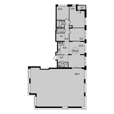 4-комнатная квартира 135.20 кв.м. в Сосенском