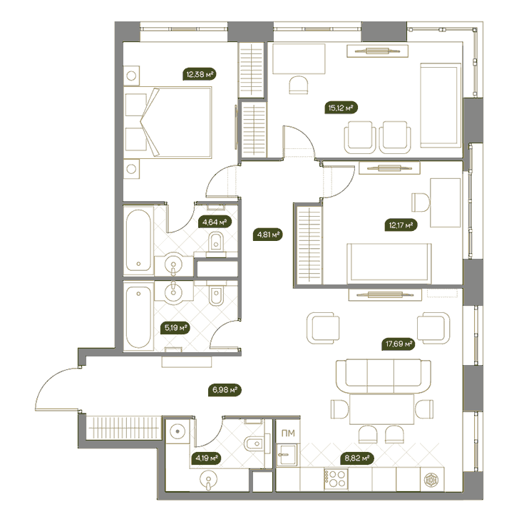 4-комнатная квартира 91.90 кв.м. в Раменках