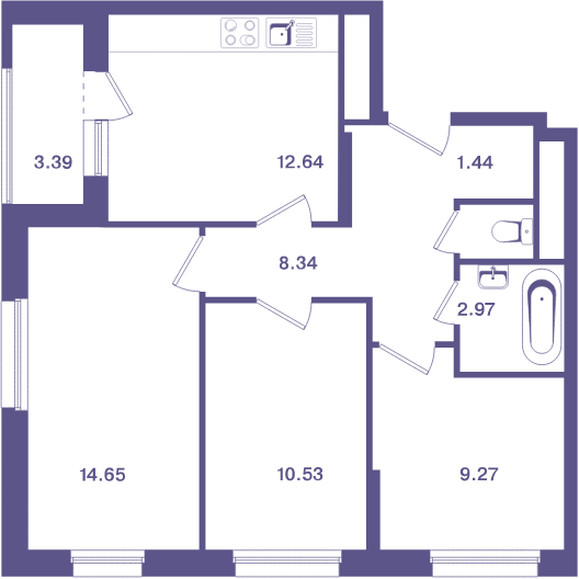 3-комнатная квартира 62.60 кв.м. в Лосиноостровском