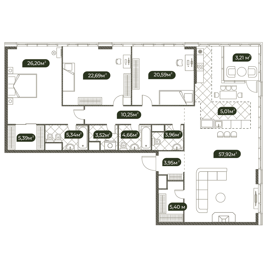 4-комнатная квартира 177.90 кв.м. в Раменках