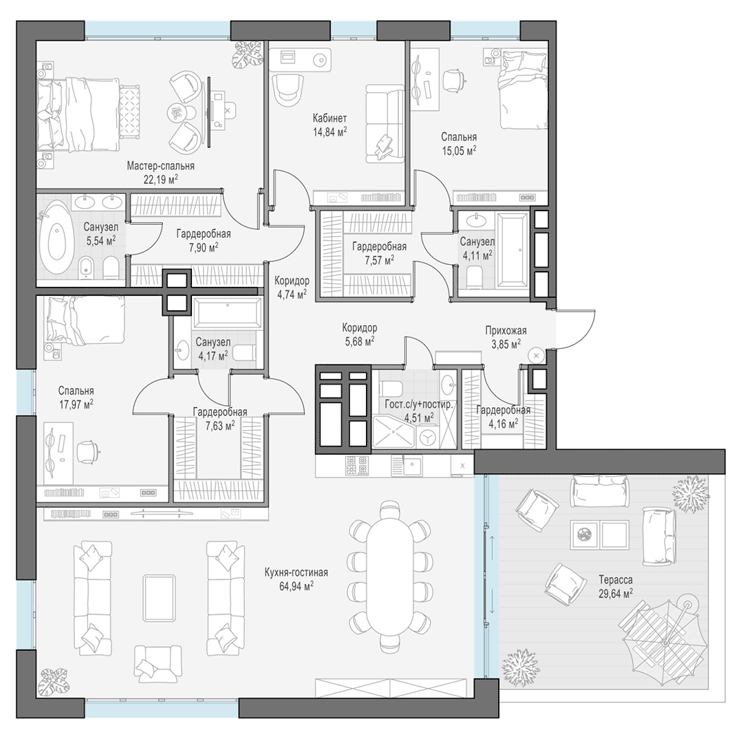 4-комнатная квартира 229.57 кв.м. в Тверском