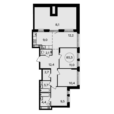 4-комнатная квартира 85.50 кв.м. в Сосенском