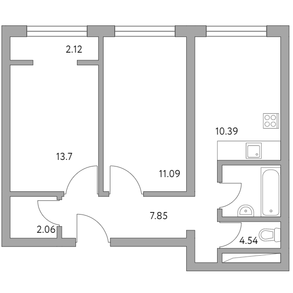 2-комнатная квартира 51.75 кв.м. в Глухове