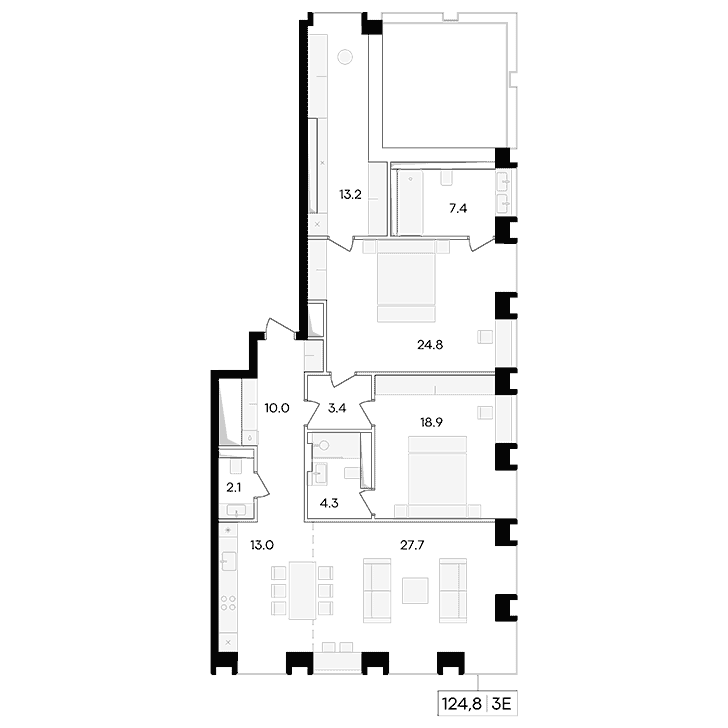 3-комнатная квартира 124.80 кв.м. в Пресненском