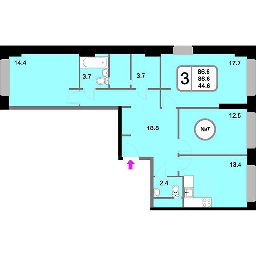 3-комнатная квартира 86.60 кв.м. в Хорошево-Мневниках