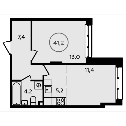 1-комнатная квартира 41.20 кв.м. в Сосенском