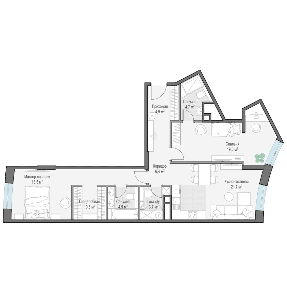 2-комнатная квартира 90.10 кв.м. в Соколе