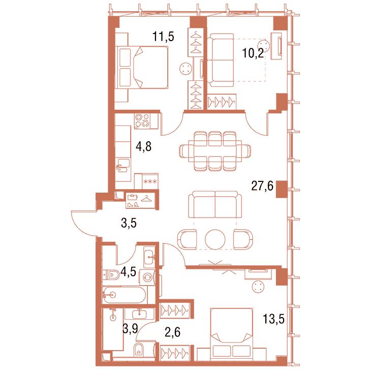 3-комнатная квартира 82.03 кв.м. в Савёловском