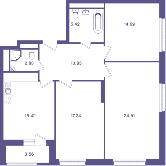 3-комнатная квартира 92.70 кв.м. в Лосиноостровском