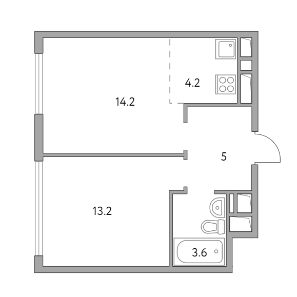 2-комнатная квартира 40.20 кв.м. в Гранитном