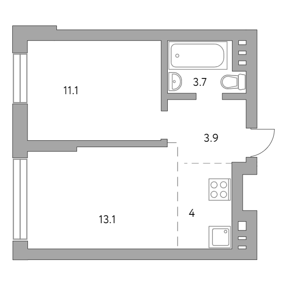 2-комнатная квартира 35.80 кв.м. в Болшеве