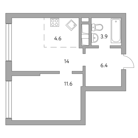 2-комнатная квартира 40.50 кв.м. в Гранитном