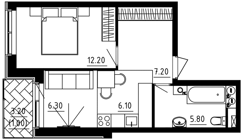 2-комнатная квартира 38.60 кв.м. в Десеновском