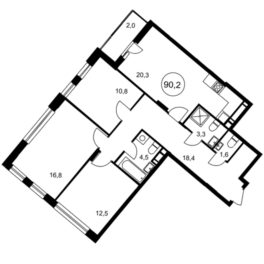 3-комнатная квартира 90.20 кв.м. в Можайском