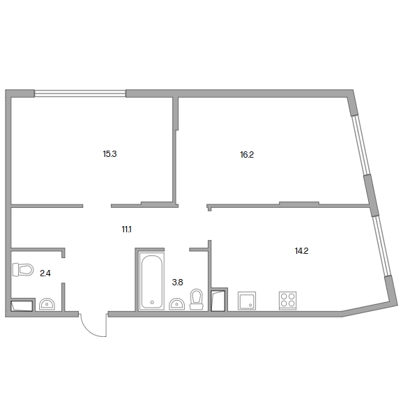 2-комнатная квартира 63.00 кв.м. в Гранитном