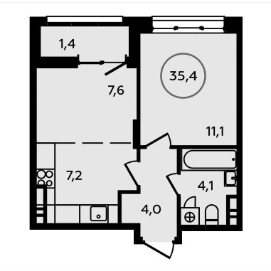 2-комнатная квартира 35.40 кв.м. в Сосенском