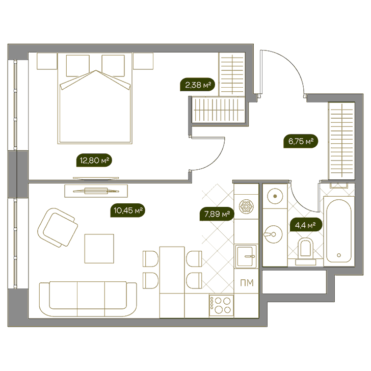 2-комнатная квартира 45.00 кв.м. в Раменках