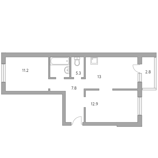 2-комнатная квартира 53.00 кв.м. в Ленинском