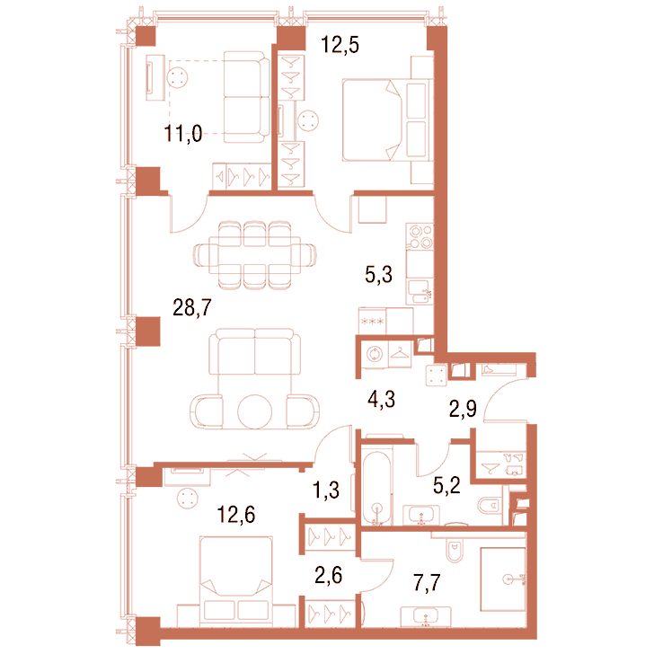 3-комнатная квартира 93.99 кв.м. в Савёловском