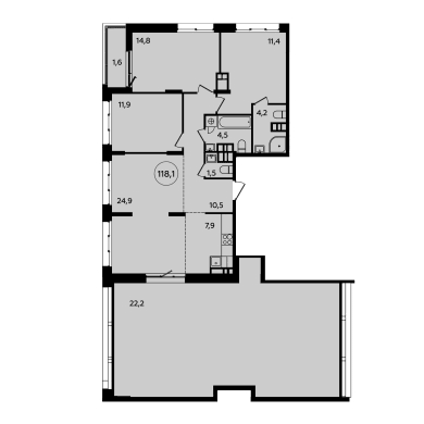 4-комнатная квартира 118.10 кв.м. в Сосенском