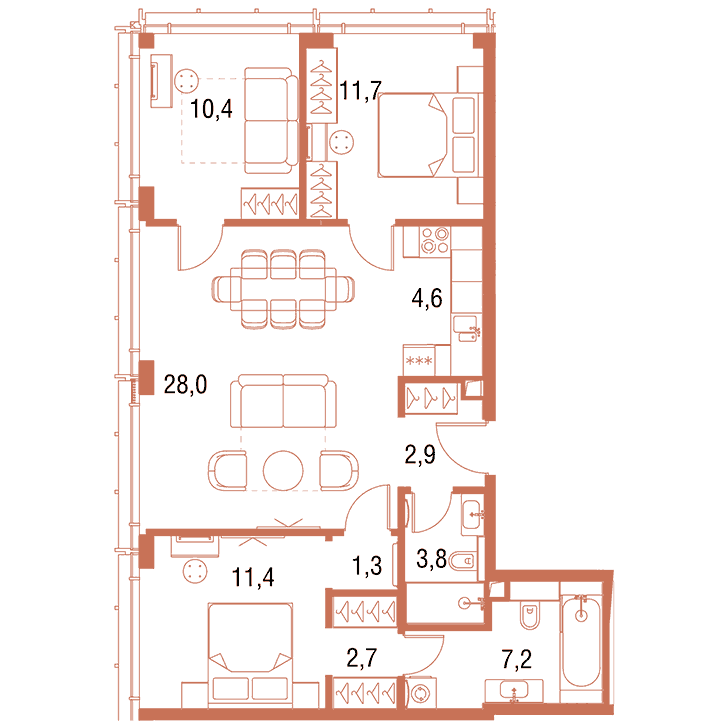 3-комнатная квартира 83.88 кв.м. в Савёловском