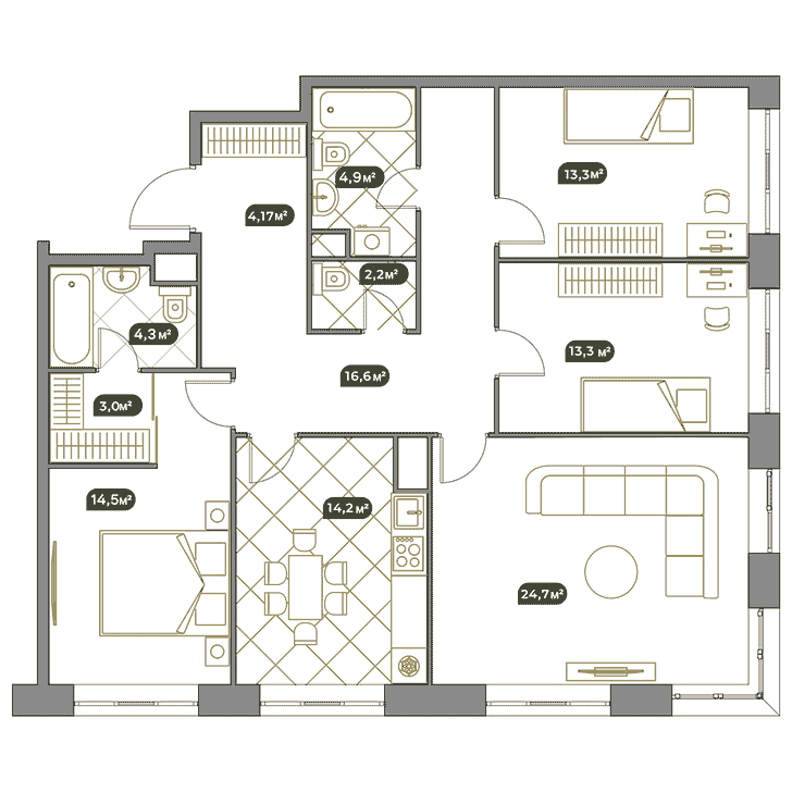 4-комнатная квартира 115.50 кв.м. в Раменках