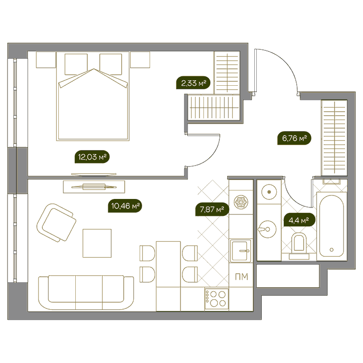 2-комнатная квартира 43.50 кв.м. в Раменках