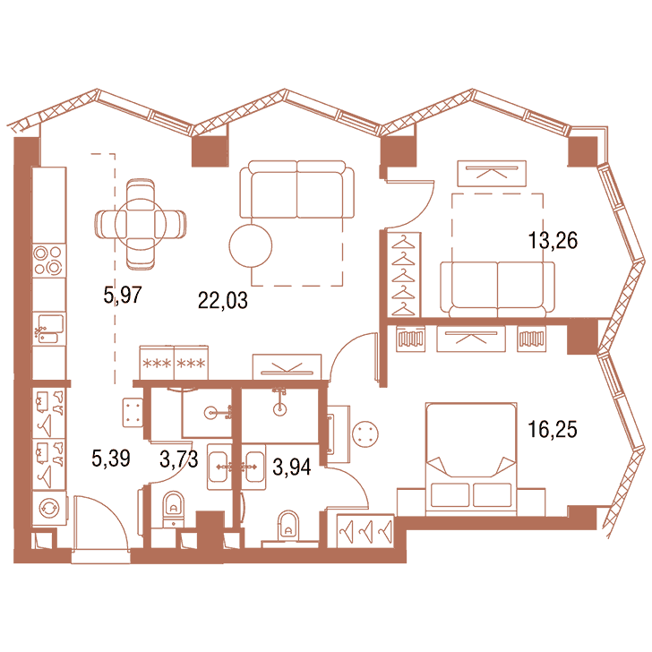 2-комнатная квартира 70.70 кв.м. в Савёловском