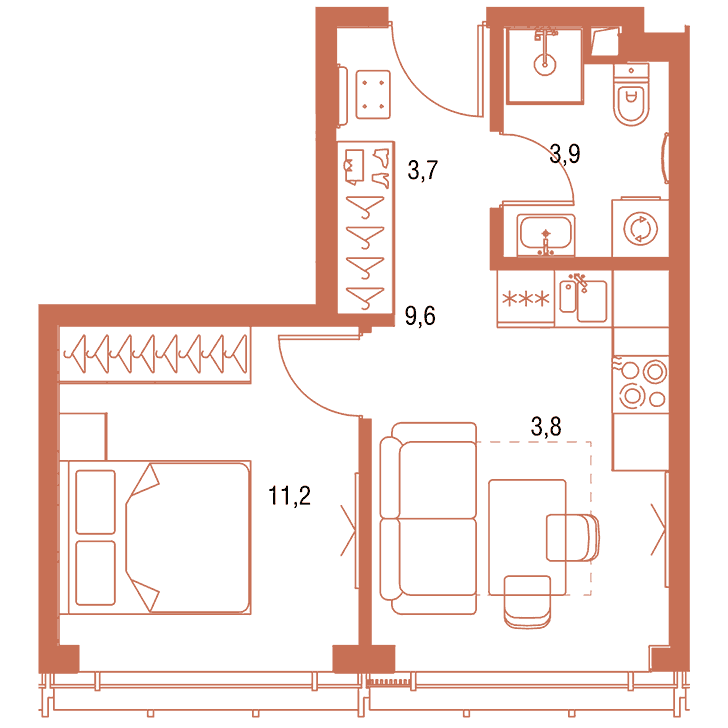 1-комнатная квартира 32.21 кв.м. в Савёловском