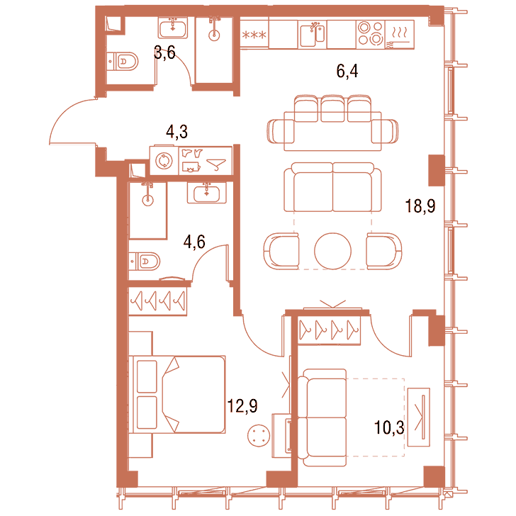 2-комнатная квартира 60.90 кв.м. в Савёловском