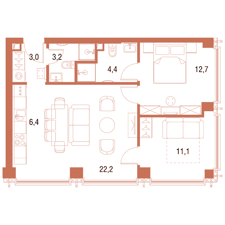 2-комнатная квартира 62.95 кв.м. в Савёловском