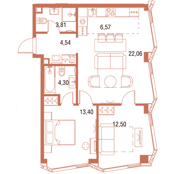 2-комнатная квартира 67.18 кв.м. в Савёловском