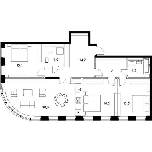 3-комнатная квартира 103.20 кв.м. в Басманном