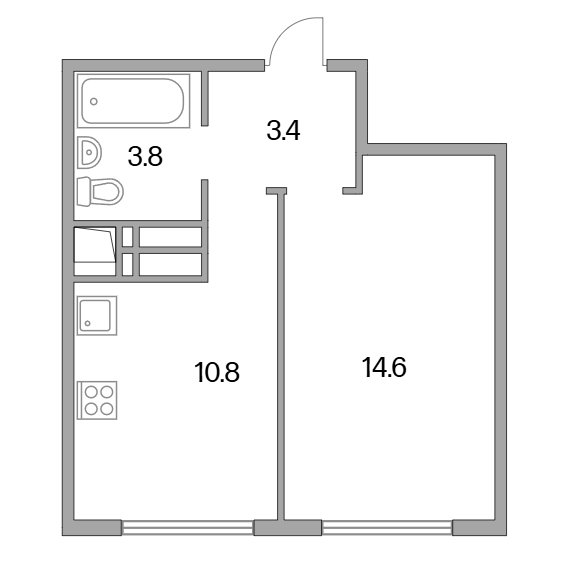 1-комнатная квартира 32.60 кв.м. в Гранитном