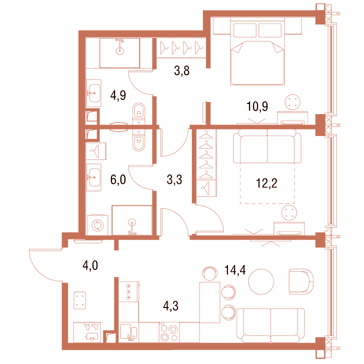 2-комнатная квартира 63.70 кв.м. в Савёловском