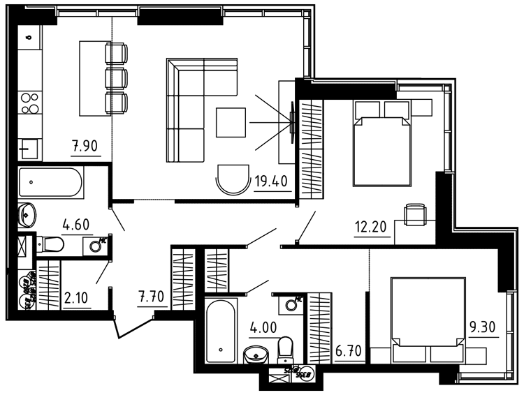 3-комнатная квартира 73.80 кв.м. в Десеновском