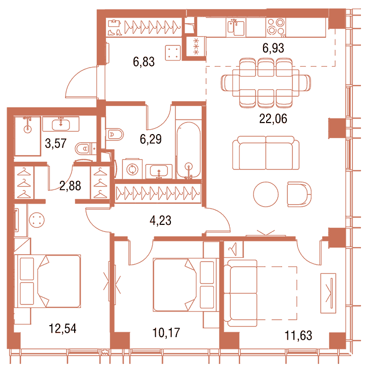 3-комнатная квартира 86.13 кв.м. в Савёловском