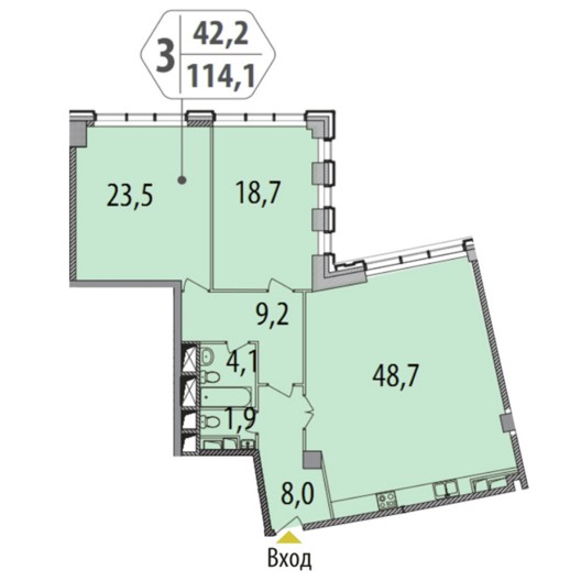 3-комнатная квартира 114.70 кв.м. в Северном Медведкове