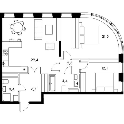 2-комнатная квартира 79.90 кв.м. в Басманном