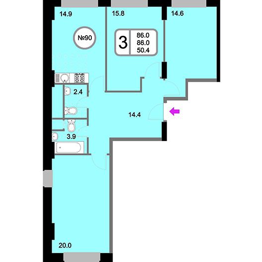 3-комнатная квартира 86.00 кв.м. в Хорошево-Мневниках