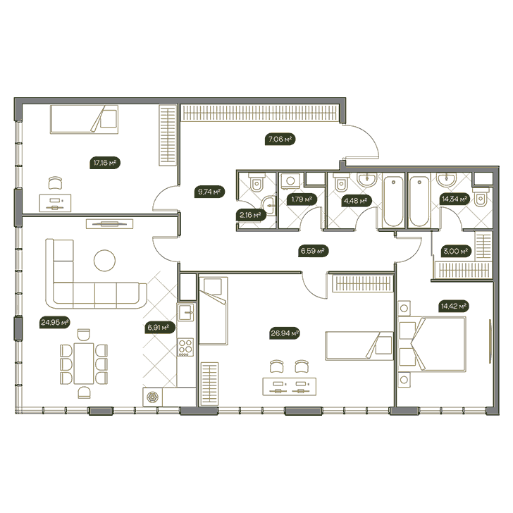 4-комнатная квартира 129.50 кв.м. в Раменках