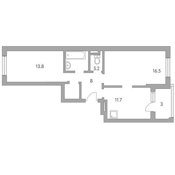 2-комнатная квартира 58.20 кв.м. в Ленинском