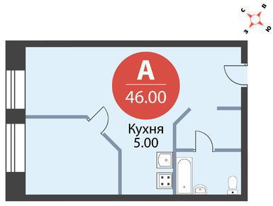 1-комнатная квартира 46.00 кв.м. в Басманном